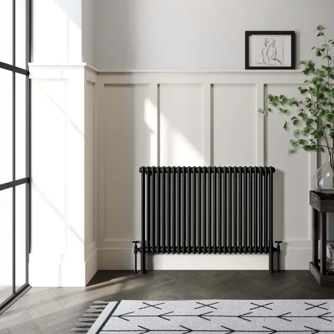 Athens Matt Black Triple Column Horizontal Traditional Radiator 750x1190mm