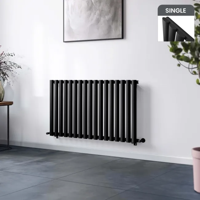 Marbella Matt Black Single Oval Panel Radiator 600x1020mm