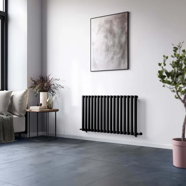 Marbella Matt Black Single Oval Panel Radiator 600x1020mm