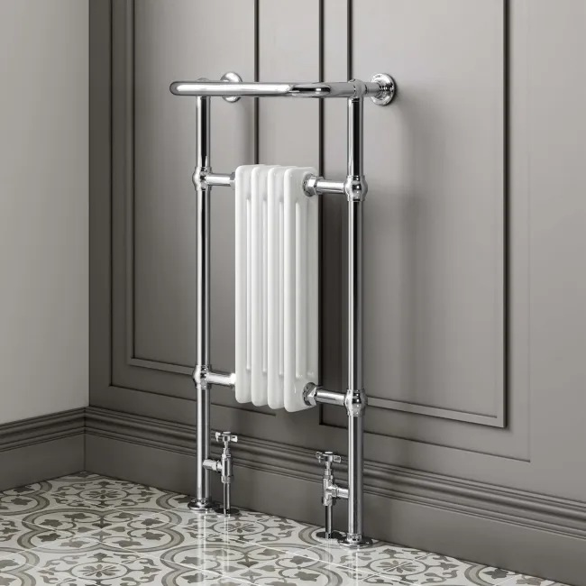 Gibraltar Small White Traditional Heated Towel Radiator (With Overhanging Rail) 