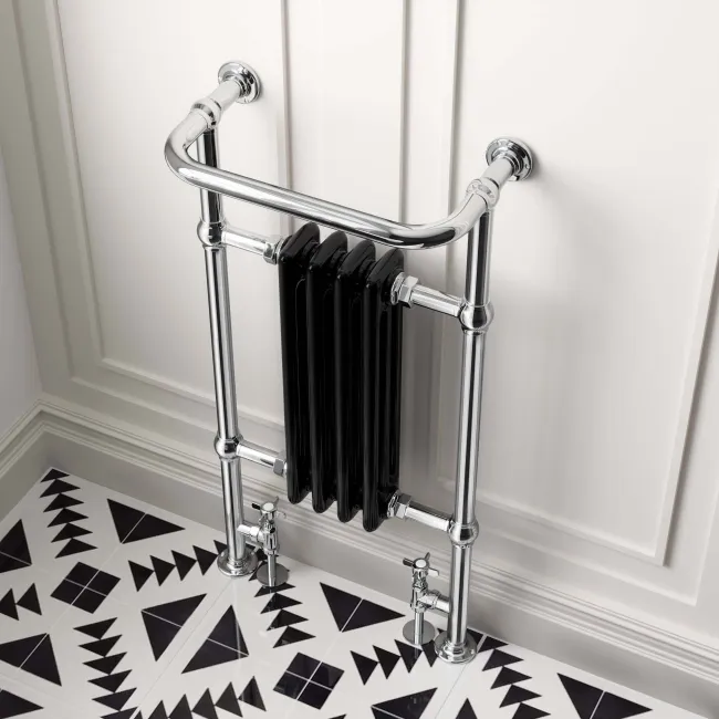Gibraltar Small Black Traditional Heated Towel Radiator (With Overhanging Rail)