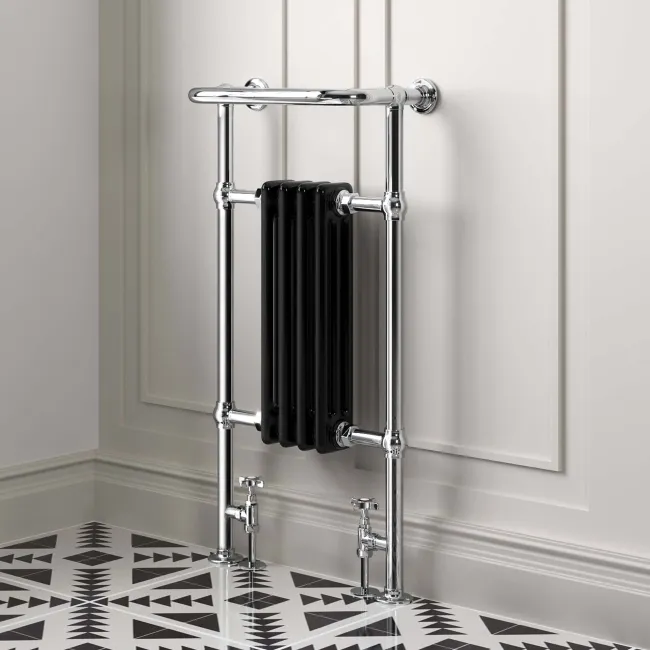 Gibraltar Small Black Traditional Heated Towel Radiator (With Overhanging Rail)