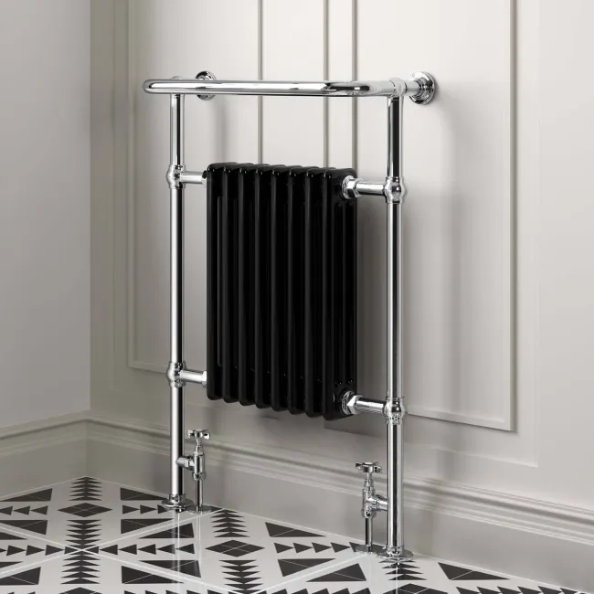 Gibraltar Large Black Traditional Heated Towel Radiator (With Overhanging Rail)