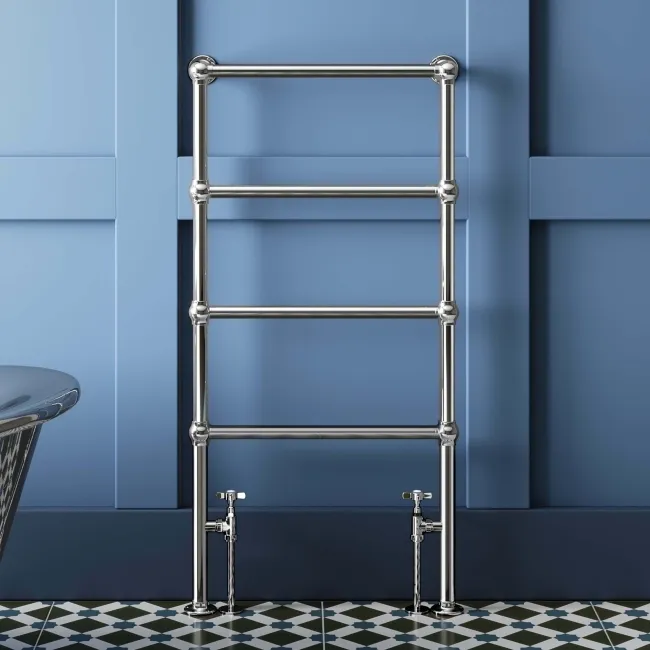 Gibraltar Floor Standing Traditional Chrome Heated Towel Rail 1200x600mm
