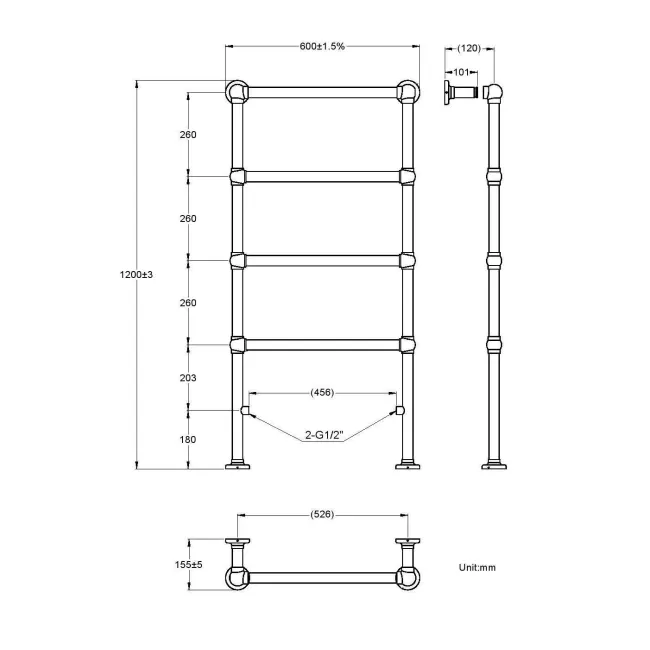 Gibraltar Floor Standing Traditional Chrome Heated Towel Rail 1200x600mm