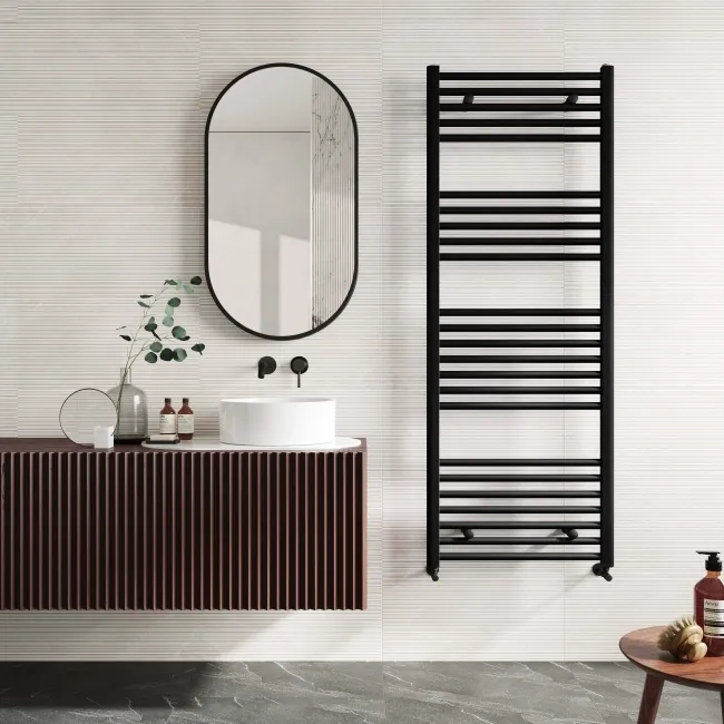 Naples Premium Matt Black Straight Heated Towel Rail 1600x600mm