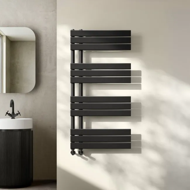 Seville Matt Black Designer Flat Panel Heated Towel Rail 1200x600mm