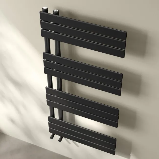 Seville Matt Black Designer Flat Panel Heated Towel Rail 1200x600mm