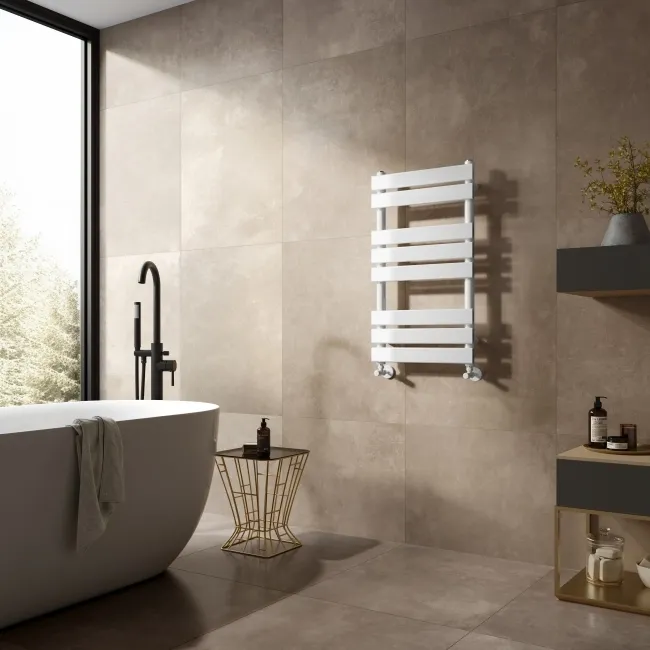 Santorini White Flat Panel Heated Towel Rail 800x450mm