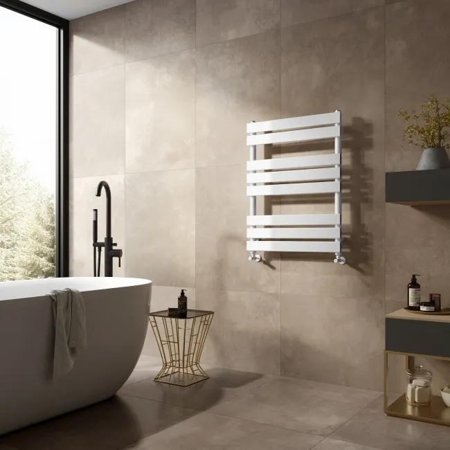 Santorini White Flat Panel Heated Towel Rail 800x600mm