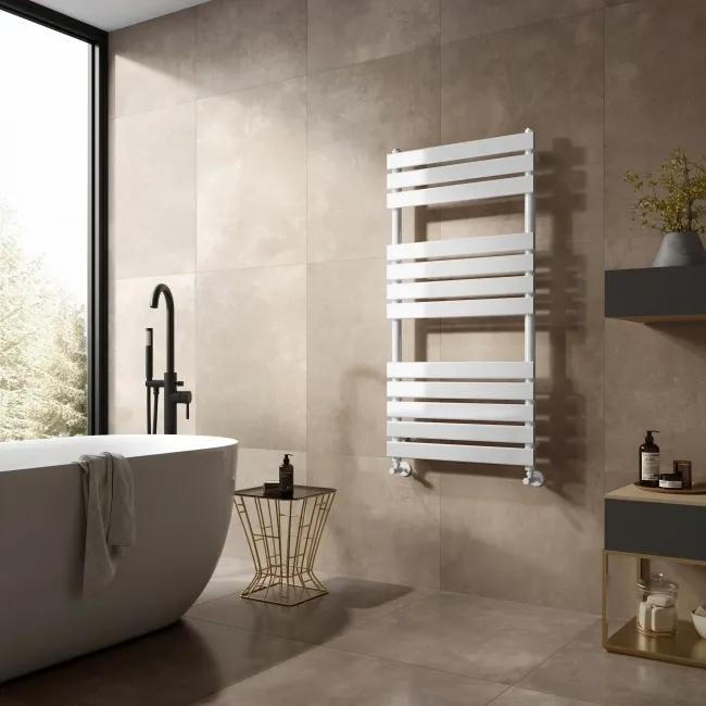 Santorini White Flat Panel Heated Towel Rail 1200x600mm