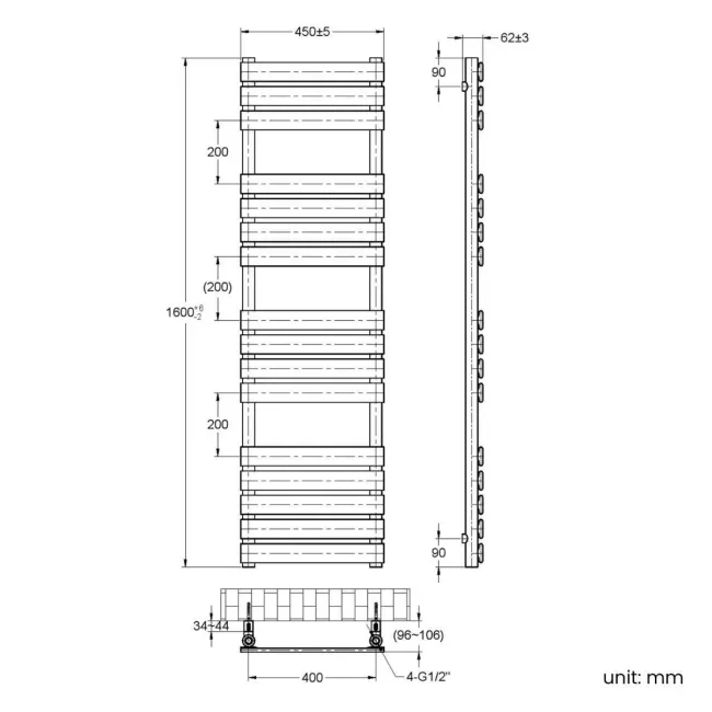 Santorini White Flat Panel Heated Towel Rail 1600x450mm