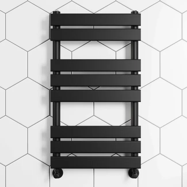 Santorini Matt Black Flat Panel Heated Towel Rail 800x450mm