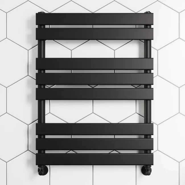 Santorini Matt Black Flat Panel Heated Towel Rail 800x600mm