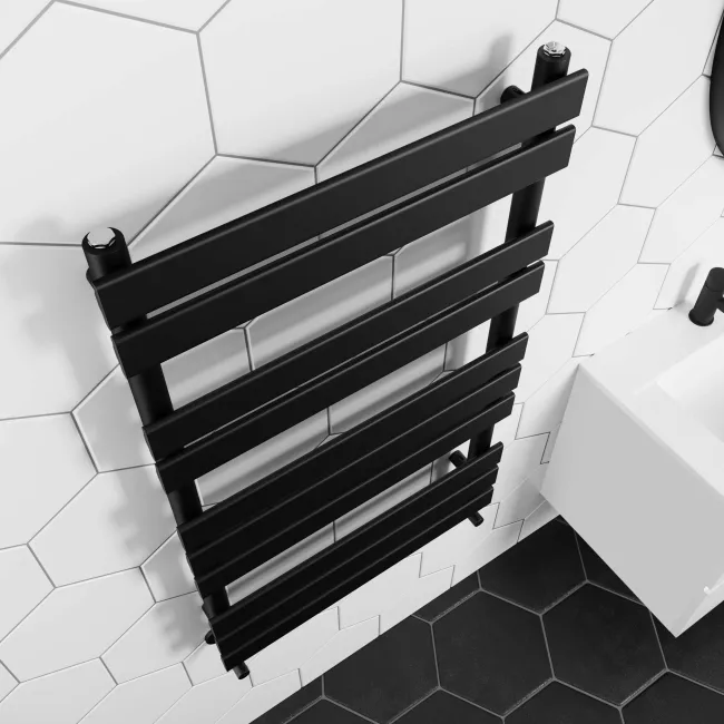 Santorini Matt Black Flat Panel Heated Towel Rail 1000x600mm