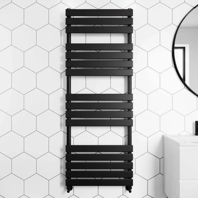 Santorini Matt Black Flat Panel Heated Towel Rail 1600x600mm