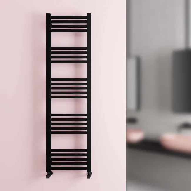 Valetta Matt Black Square Heated Towel Rail 1600x450mm