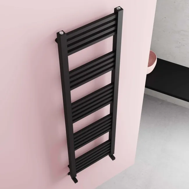 Valetta Matt Black Square Heated Towel Rail 1600x450mm