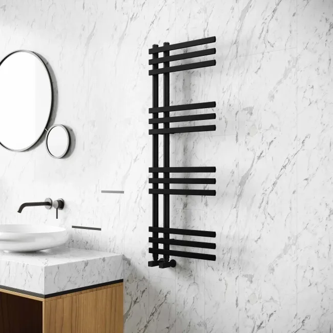 Madrid Matt Black Designer Heated Towel Rail 1200x450mm