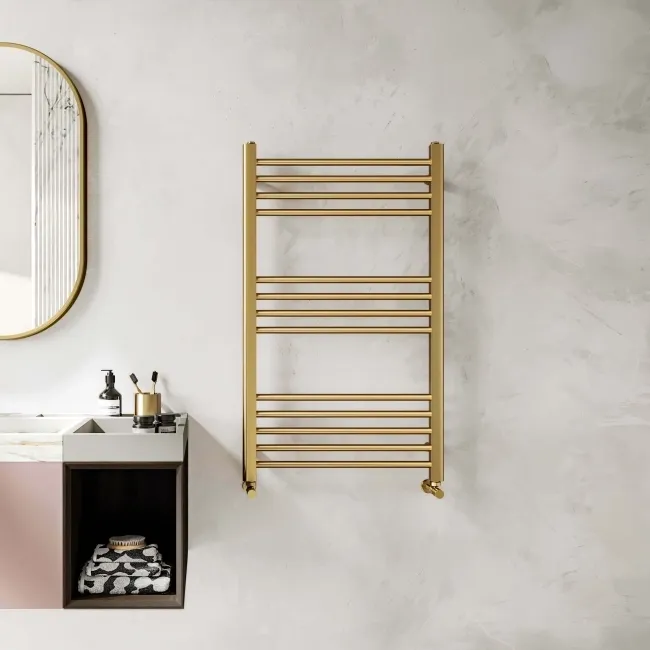 Barcelona Brushed Brass Straight Heated Towel Rail 1000x600mm