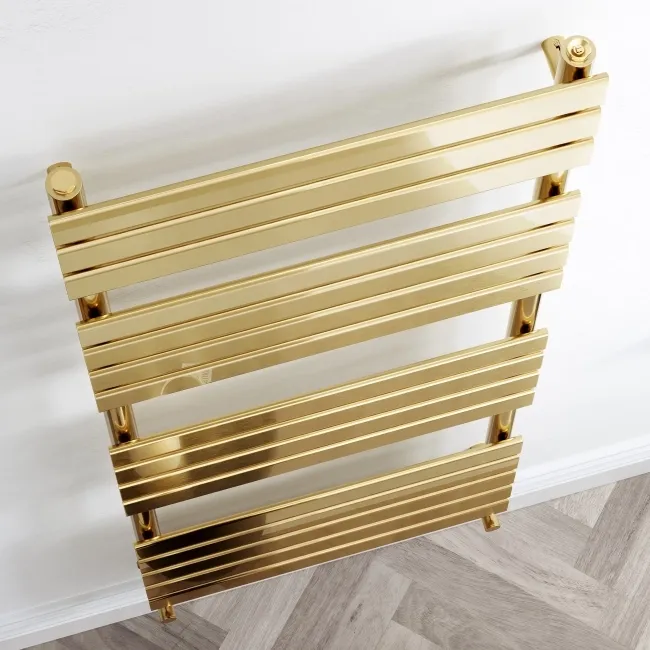 Santorini Brushed Brass Flat Panel Heated Towel Rail 1600x600mm
