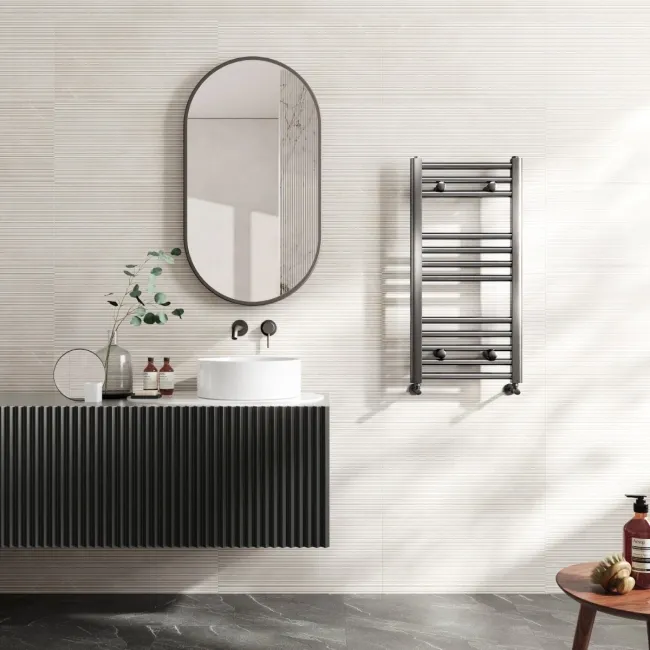 Naples Premium Brushed Gunmetal Straight Heated Towel Rail 800x400mm
