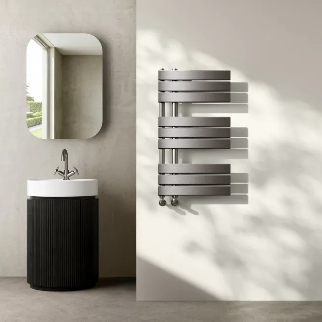 Seville Brushed Gunmetal Designer Flat Panel Heated Towel Rail 800x450mm