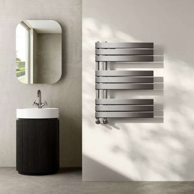 Seville Brushed Gunmetal Designer Flat Panel Heated Towel Rail 800x600mm