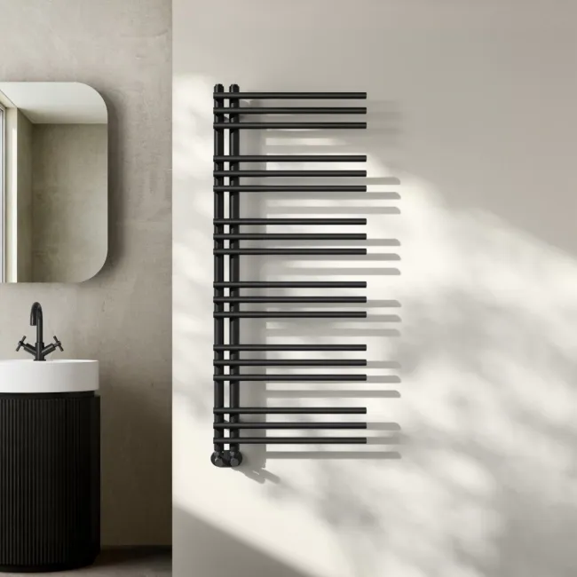 Cannes Matt Black Designer Heated Towel Rail 1200x500mm