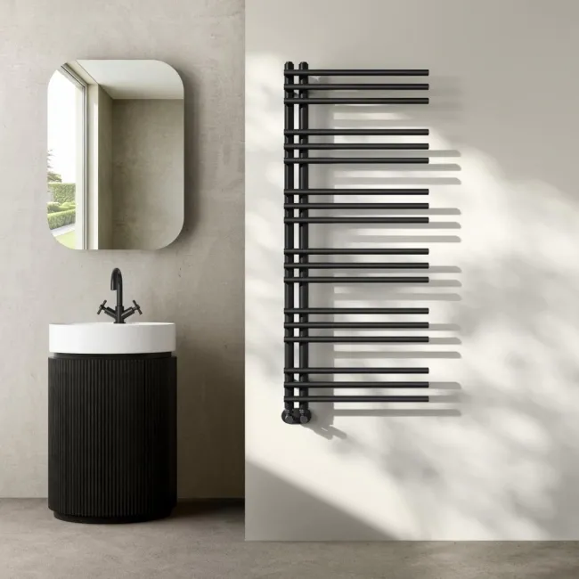Cannes Matt Black Designer Heated Towel Rail 1200x500mm