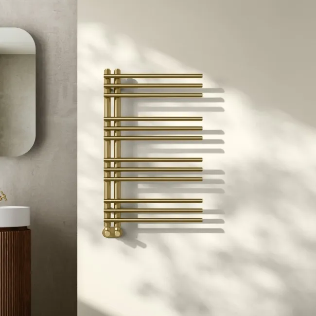 Cannes Brushed Brass Designer Heated Towel Rail 800x500mm