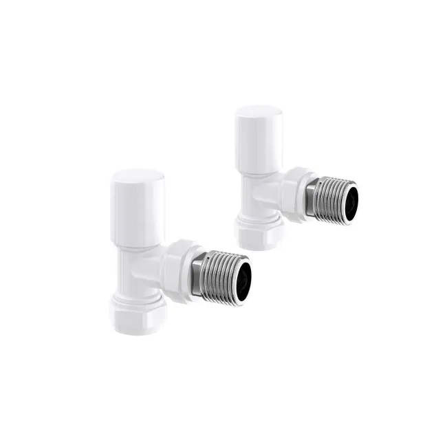 White Angled Manual Radiator Valves (Pair) Standard 15mm