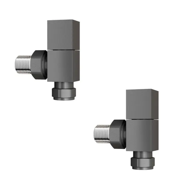 Anthracite Square Angled Manual Radiator Valves (Pair) Standard 15mm