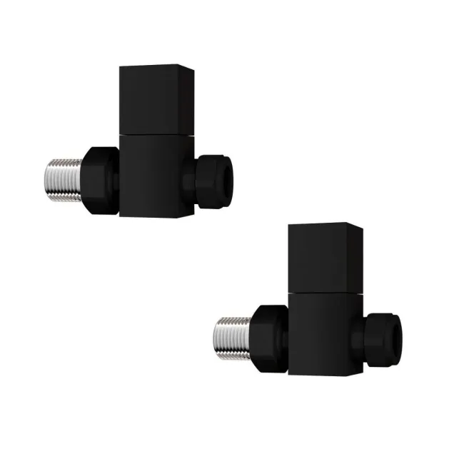 Matt Black Square Straight Manual Radiator Valves (Pair) Standard 15mm