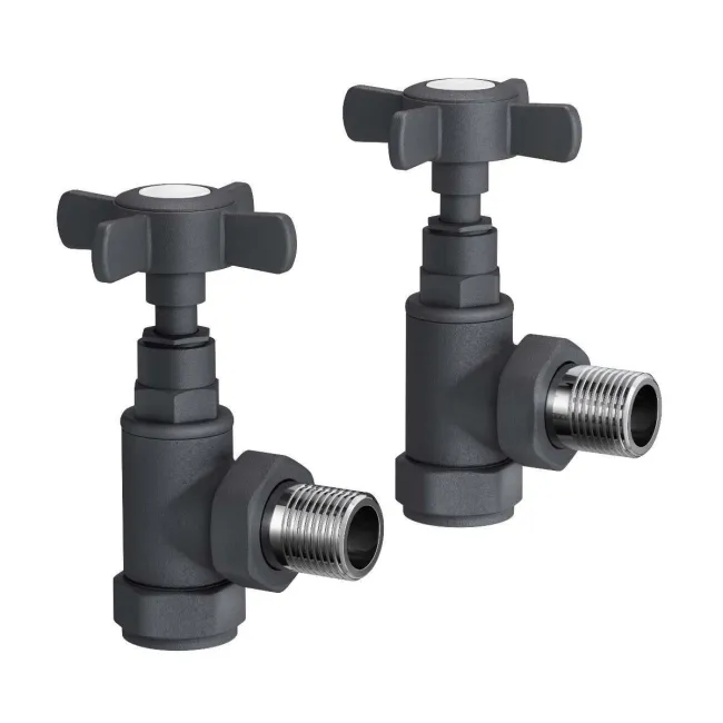 Anthracite Angled Traditional Manual Radiator Valves (Pair) Standard 15mm