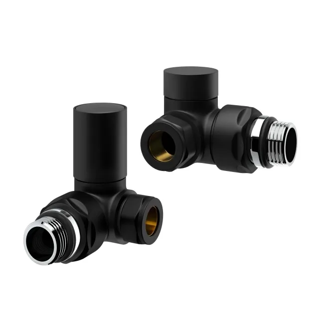 Matt Black Angled Corner Radiator Valves and lockshield pack (Pair) Standard 15mm