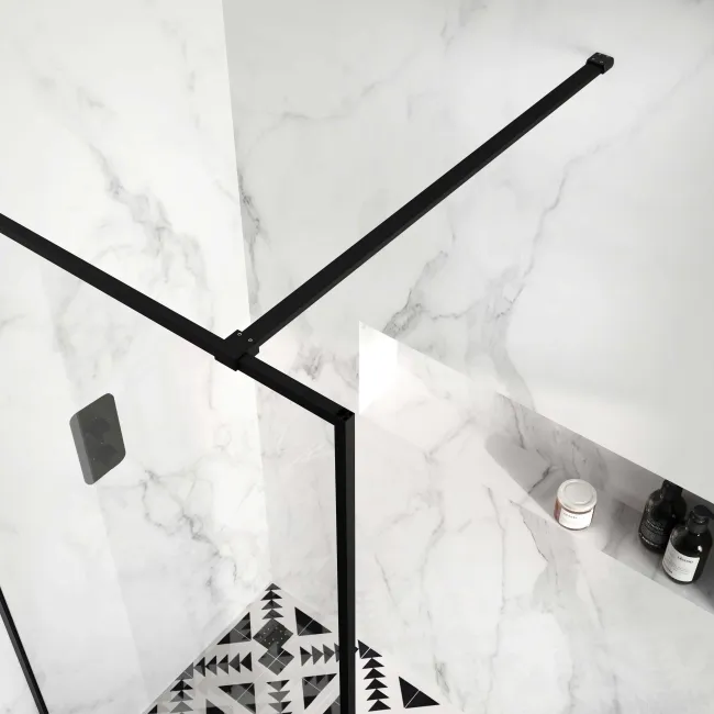Munich Matt Black Framed Easy Clean 8mm Wet Room Shower Glass Panel 900mm
