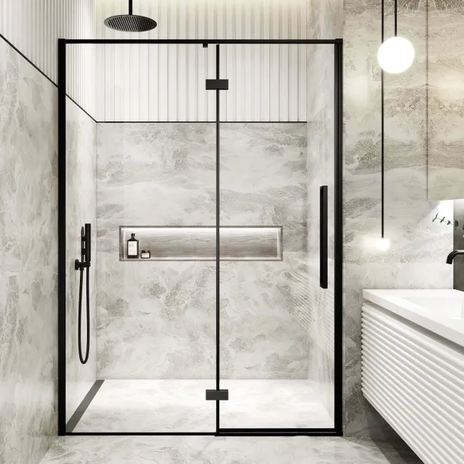 Helsinki Matt Black Premium Easy Clean 8mm Hinged Shower Door 1400mm