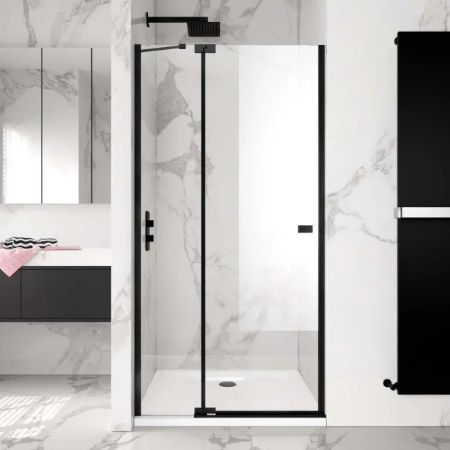 Vienna Matt Black Easy Clean 8mm Hinged Shower Door 1100mm