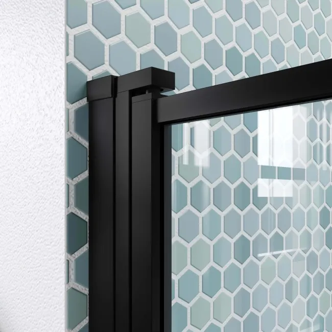 Toulon Matt Black Grid Easy Clean 6mm Pivot Shower Door 700mm