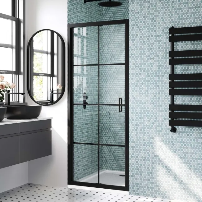 London Matt Black Grid 6mm Bifold Shower Door 700mm