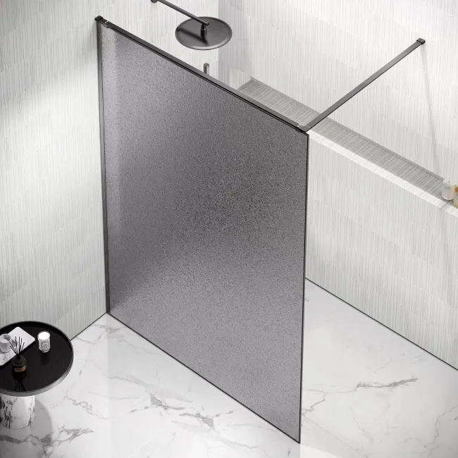 Lyon Gunmetal 8mm Laminated Wet Room Shower Glass Panel with Grey Frost Pattern 1400mm