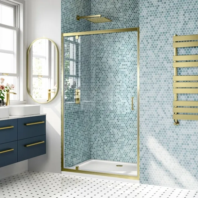 London Brushed Brass 6mm Pivot Shower Door 1000mm