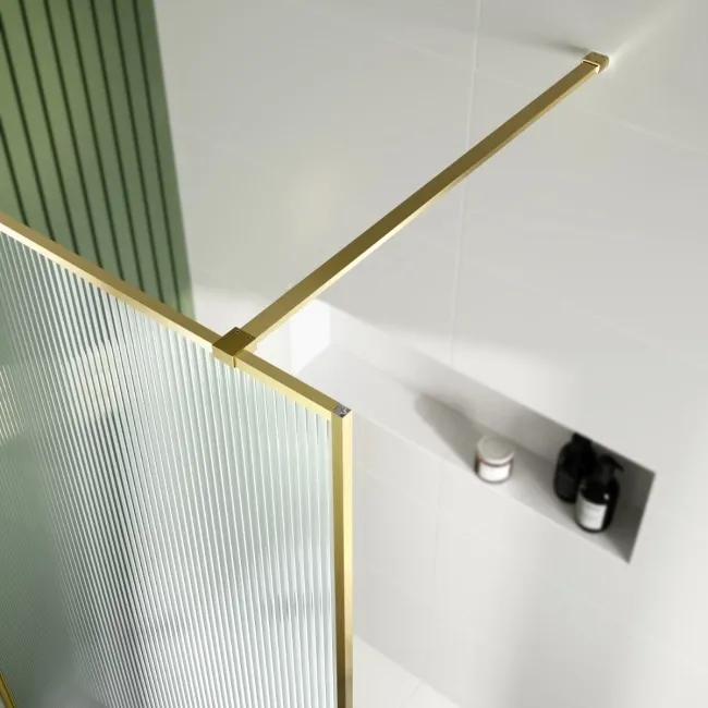 Munich Fluted Effect Brushed Brass Easy Clean 8mm Wet Room Shower Glass Panel 1400mm