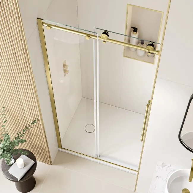 Prague Brushed Brass 8mm Soft-Closing Sliding Shower Door 1000mm