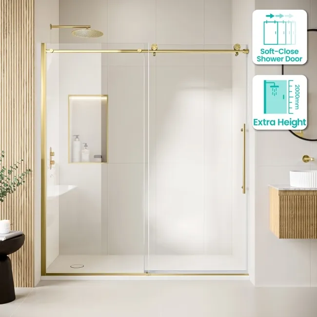 Prague Brushed Brass 8mm Soft-Closing Sliding Shower Door 1700mm