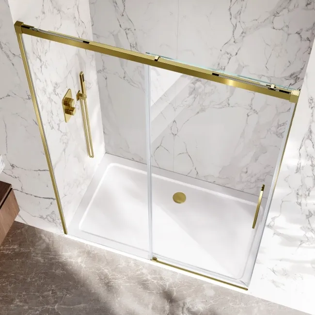 Lisbon Brushed Brass 8mm Soft-Closing Sliding Shower Door 1400mm