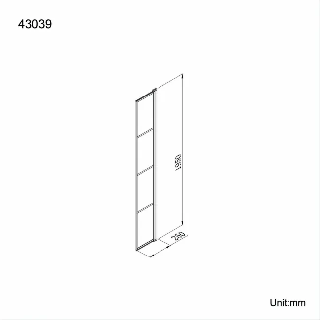 Munich Matt Black Grid Easy Clean 8mm Pivotal Wet Room Shower Glass Return Panel 250mm