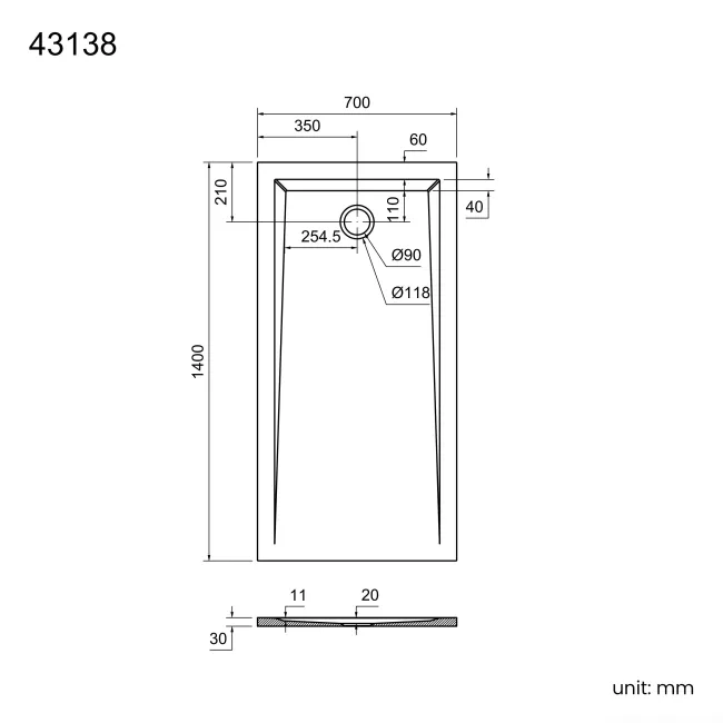 Sydney Low Profile Rectangular Gloss White Stone Shower Tray 1400x700mm