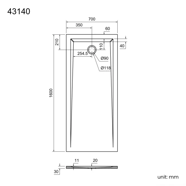 Sydney Low Profile Rectangular Gloss White Stone Shower Tray 1600x700mm